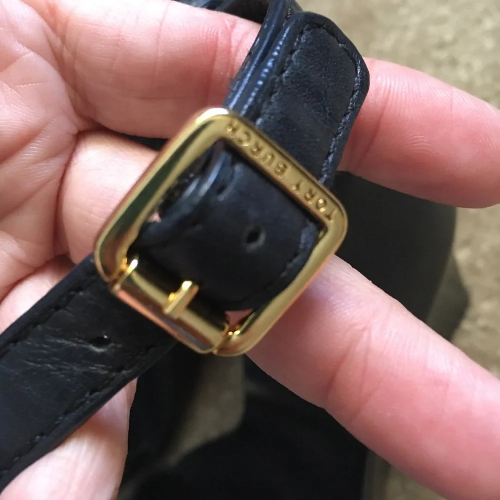 Tory Burch Black and Yellow Leather Wedge Sandals